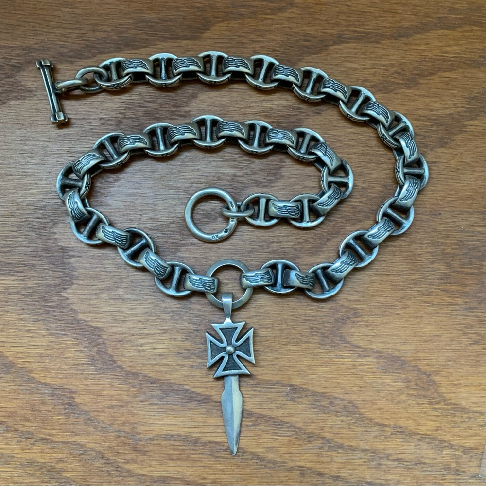 Vintage 90s Biker Iron Cross .925 sterling silver necklace HEAVY!!!